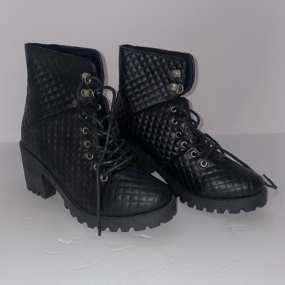 Wanted Black Quilted Lace-Up Boots